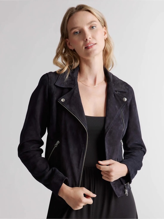 Quince Jackets & Blazers - NWT Quince 100% Suede Biker Jacket in Charcoal Grey